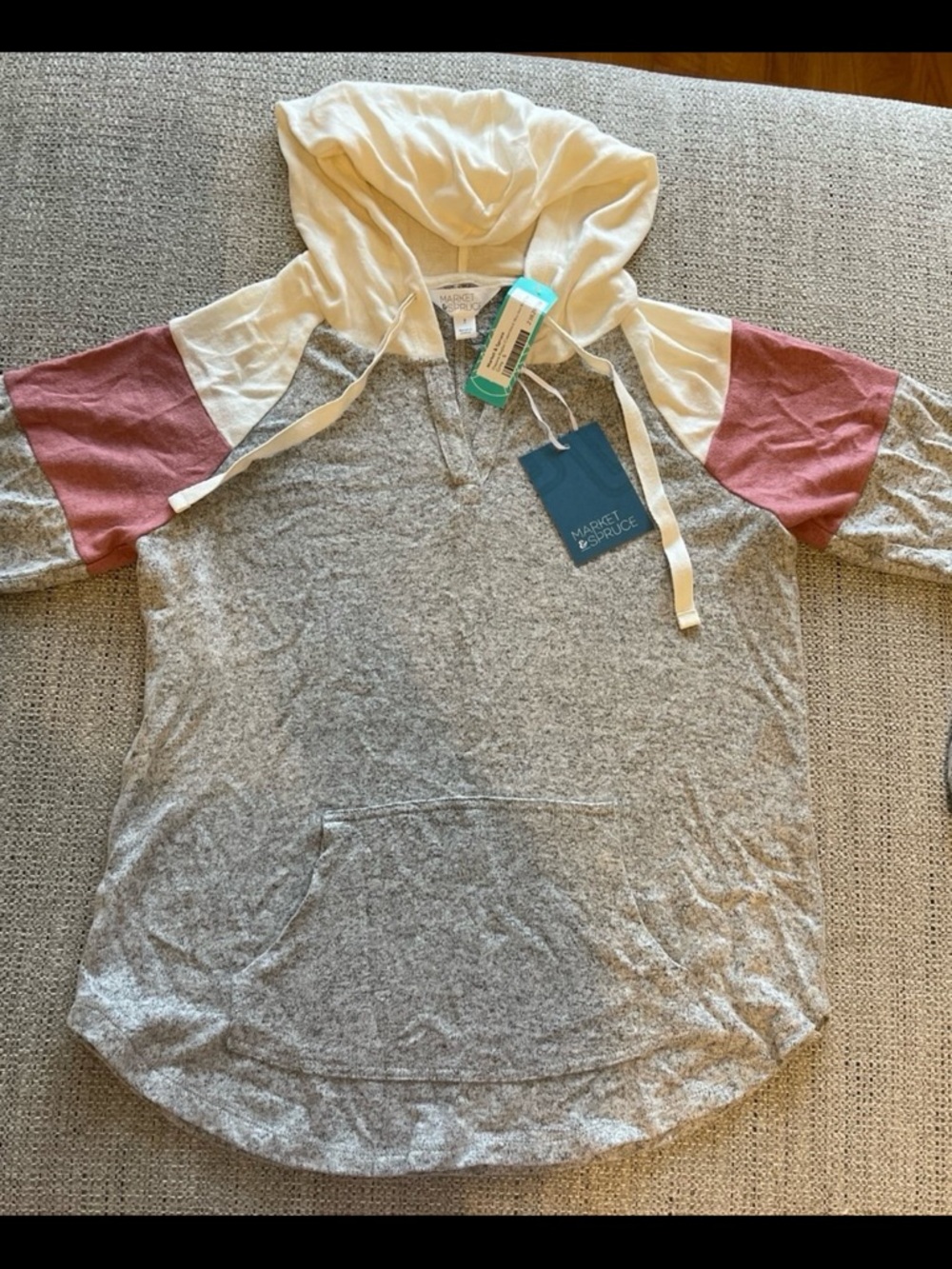 Market & Spruce Colorblock Hooded Pullover - Gray, Cream & Mauve